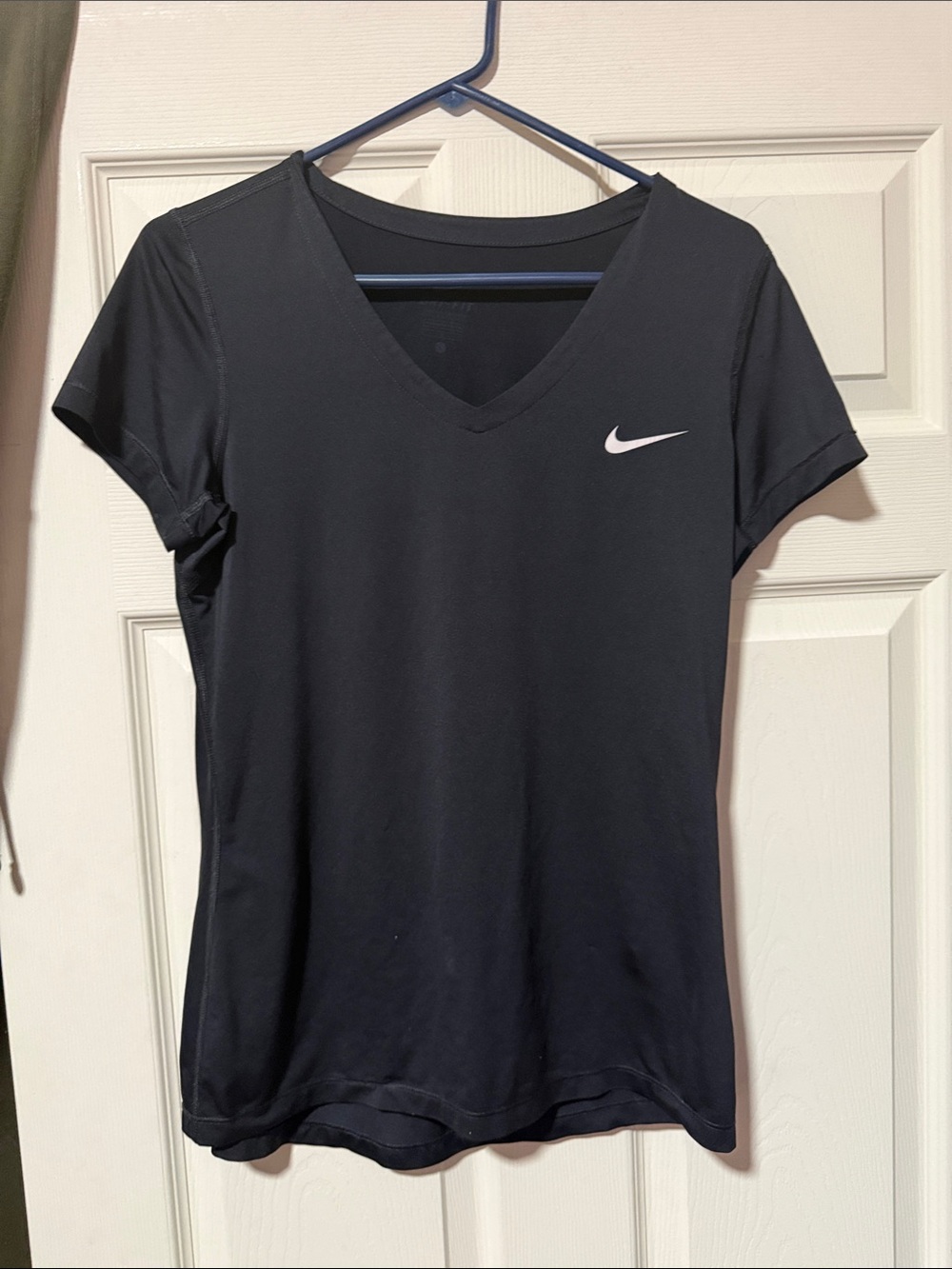 Nike Black V-Neck Short Sleeve Tee with White Swoosh